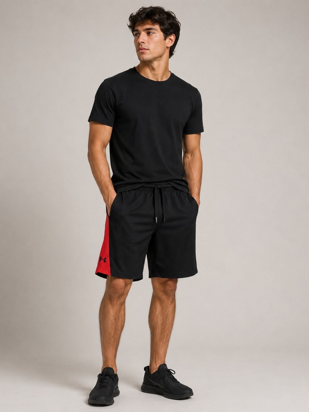 Under Armour Black Athletic Shorts with Red Side Stripe